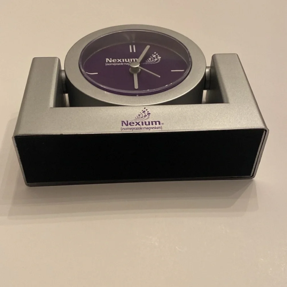 VTG Analog Y2K Desk Clock Silver Purple White Ticking Velvet Bottom NWT OS Rare